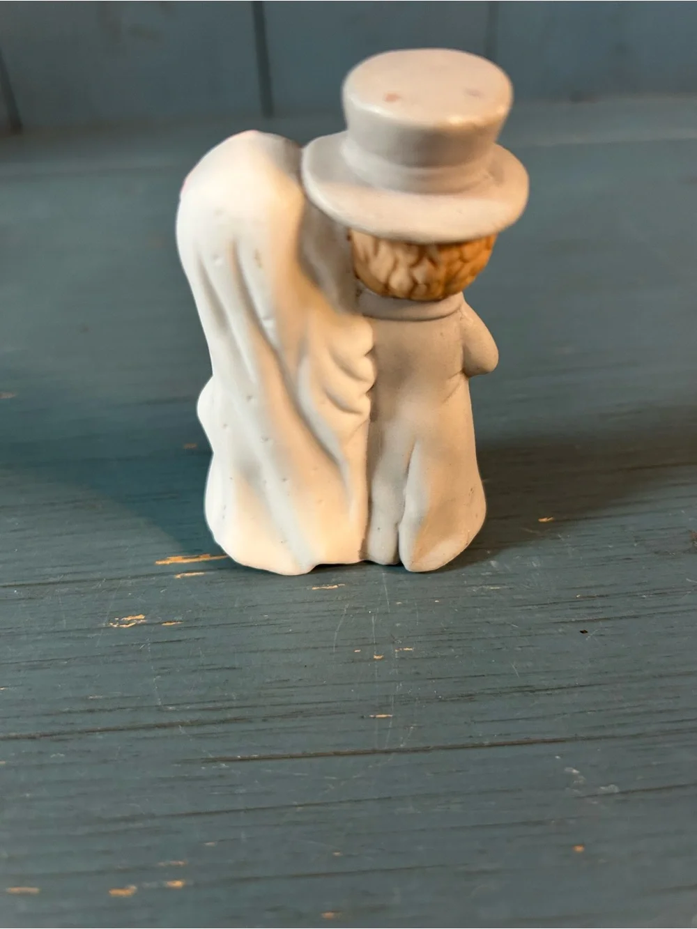 Vintage Lefton White Bride and Groom Cake Topper with Pink Accents - Bisque Porc